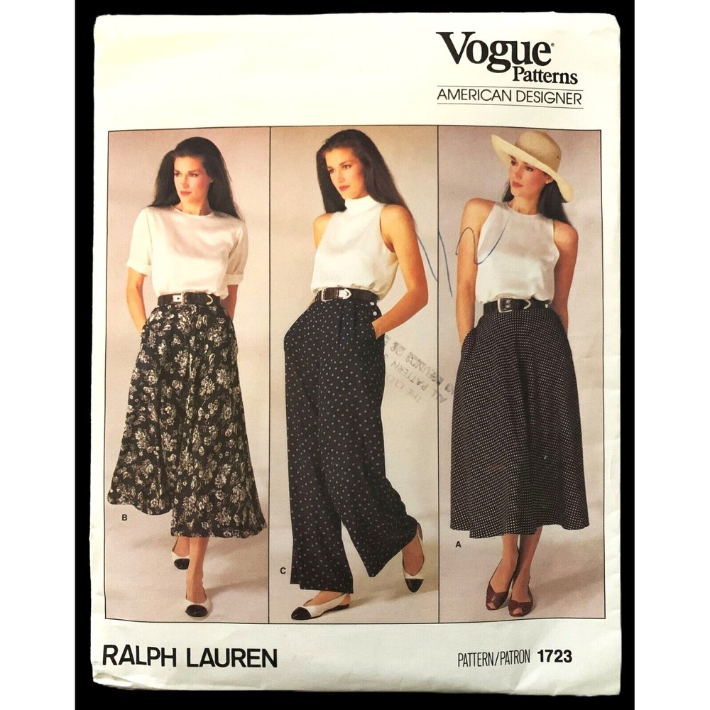 Vogue RALPH LAUREN Designer 1723 Pattern MIDI MAXI Skirts, FLARED Pants (8) UCFF